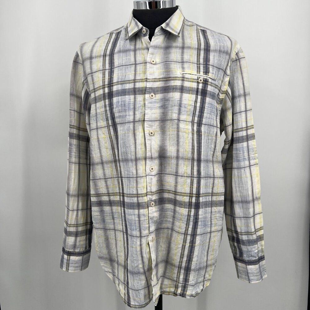 Tommy Bahama‎ 100% Linen Plaid Long Sleeve Shirt Mens Size XL Coastal Beach Ken
